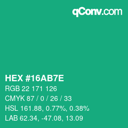 Color code: HEX #16AB7E | qconv.com