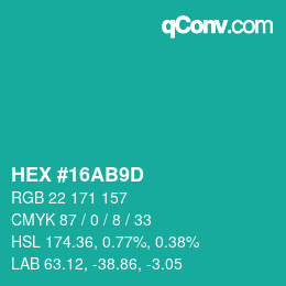 颜色代码: HEX #16AB9D | qconv.com