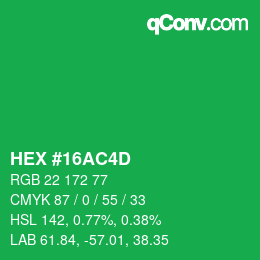颜色代码: HEX #16AC4D | qconv.com
