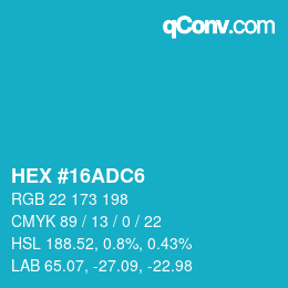 颜色代码: HEX #16ADC6 | qconv.com