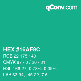 Color code: HEX #16AF8C | qconv.com