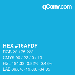 Color code: HEX #16AFDF | qconv.com