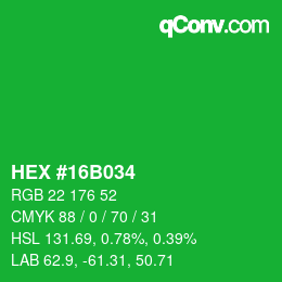 カラーコード: HEX #16B034 | qconv.com