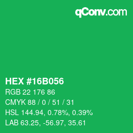 カラーコード: HEX #16B056 | qconv.com