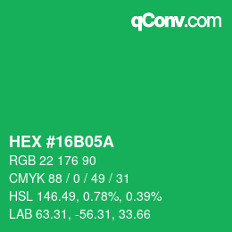 カラーコード: HEX #16B05A | qconv.com