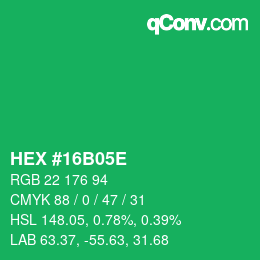 Color code: HEX #16B05E | qconv.com