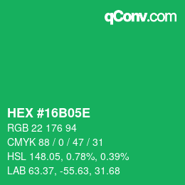 カラーコード: HEX #16B05E | qconv.com