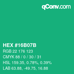 カラーコード: HEX #16B07B | qconv.com
