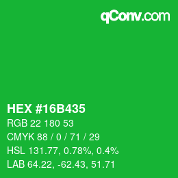 Color code: HEX #16B435 | qconv.com