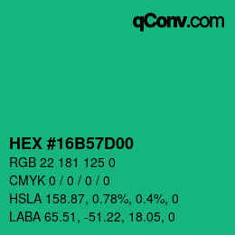 Farbcode: HEX #16B57D00 | qconv.com