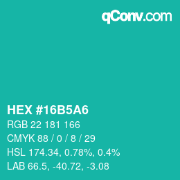 颜色代码: HEX #16B5A6 | qconv.com