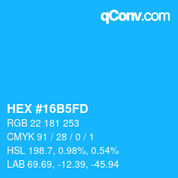 カラーコード: HEX #16B5FD | qconv.com