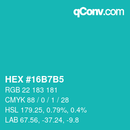 カラーコード: HEX #16B7B5 | qconv.com
