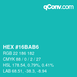 Color code: HEX #16BAB6 | qconv.com