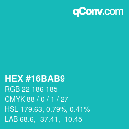 Color code: HEX #16BAB9 | qconv.com