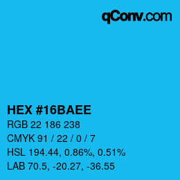 颜色代码: HEX #16BAEE | qconv.com