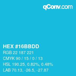 Color code: HEX #16BBDD | qconv.com
