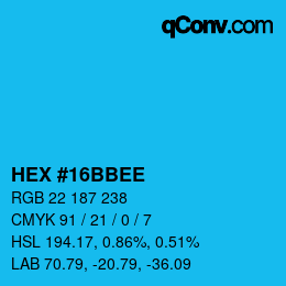 Code couleur: HEX #16BBEE | qconv.com