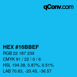 Color code: HEX #16BBEF | qconv.com