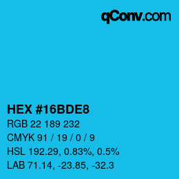 カラーコード: HEX #16BDE8 | qconv.com