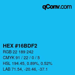 カラーコード: HEX #16BDF2 | qconv.com