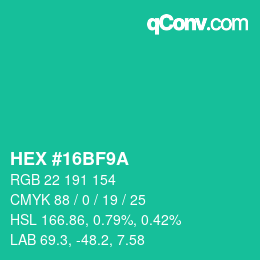 Code couleur: HEX #16BF9A | qconv.com
