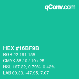 カラーコード: HEX #16BF9B | qconv.com