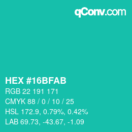 カラーコード: HEX #16BFAB | qconv.com
