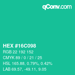 Color code: HEX #16C098 | qconv.com