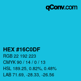 颜色代码: HEX #16C0DF | qconv.com