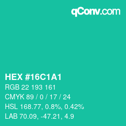 カラーコード: HEX #16C1A1 | qconv.com