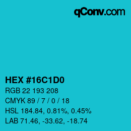 颜色代码: HEX #16C1D0 | qconv.com