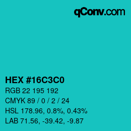 Color code: HEX #16C3C0 | qconv.com
