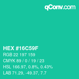 Color code: HEX #16C59F | qconv.com