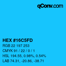 颜色代码: HEX #16C5FD | qconv.com
