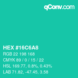 Color code: HEX #16C6A8 | qconv.com