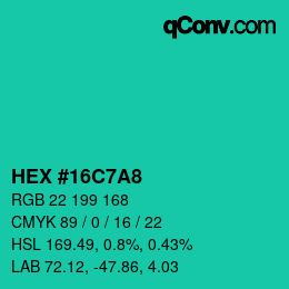Color code: HEX #16C7A8 | qconv.com