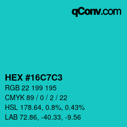 颜色代码: HEX #16C7C3 | qconv.com