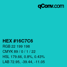 颜色代码: HEX #16C7C6 | qconv.com