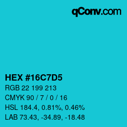 颜色代码: HEX #16C7D5 | qconv.com