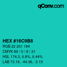 カラーコード: HEX #16C9B8 | qconv.com