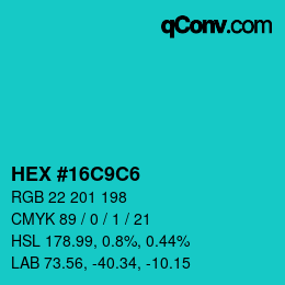 Color code: HEX #16C9C6 | qconv.com