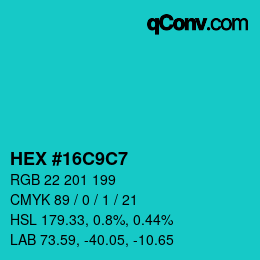 カラーコード: HEX #16C9C7 | qconv.com
