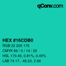 カラーコード: HEX #16CDB0 | qconv.com