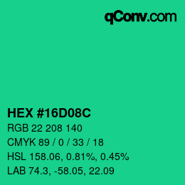 Color code: HEX #16D08C | qconv.com