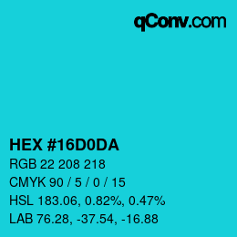 Color code: HEX #16D0DA | qconv.com