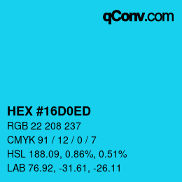 Color code: HEX #16D0ED | qconv.com