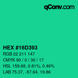 Color code: HEX #16D393 | qconv.com