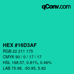 Color code: HEX #16D3AF | qconv.com