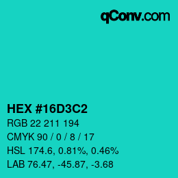 Color code: HEX #16D3C2 | qconv.com